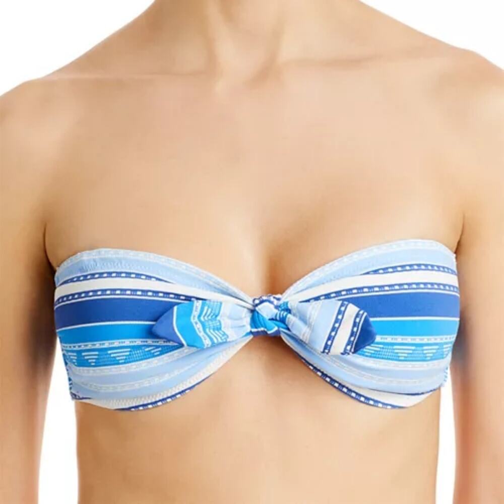 Lemlem Eshal Tie Front Bandeau Blue Strapless Halter Bikini Top XS